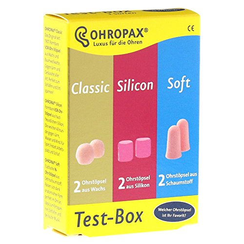 Ohropax Test-Box (2 Classic, 2 Silicon, 2 Soft) Gehörschutz-Ohrstöpsel