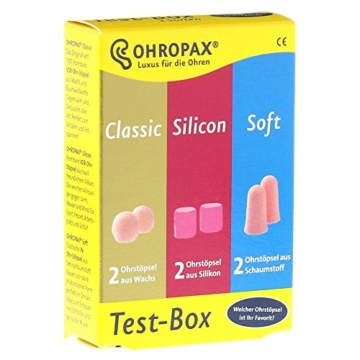 Ohropax Test-Box (2 Classic, 2 Silicon, 2 Soft) Gehörschutz-Ohrstöpsel - 