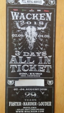 Wacken Open Air 2018 Ticket | 3-Days "All In" Ticket W:O:A 2018